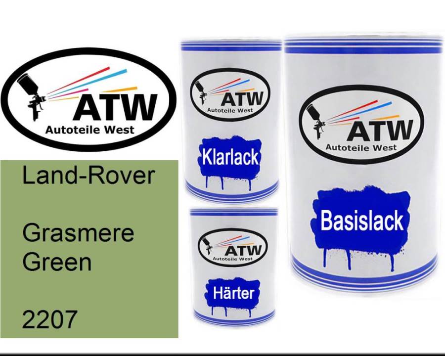 Land-Rover, Grasmere Green, 2207: 500ml Lackdose + 500ml Klarlack + 250ml Härter - Set, von ATW Autoteile West.